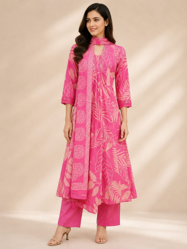 PINK PALM KURTA SET