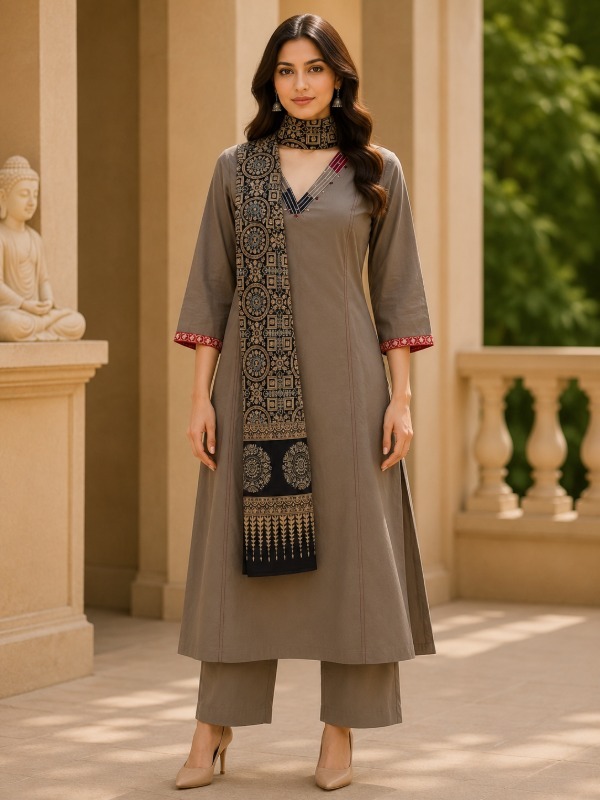 Saanjh Pocket Kurta Pant Dupatta Suit
