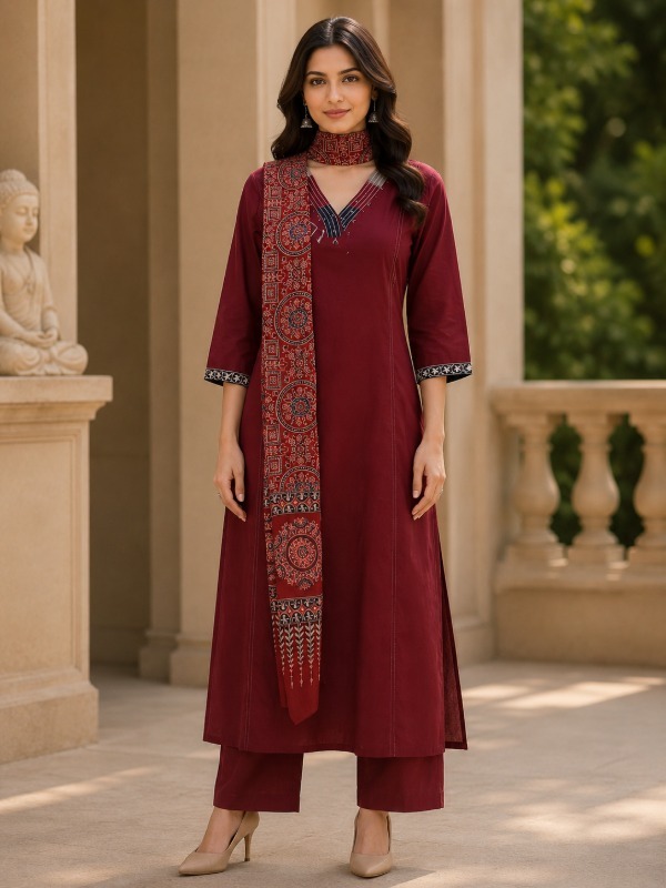 Saanjh Pocket Kurta Pant Dupatta Suit