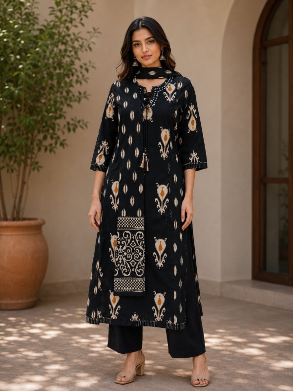 Ikkat Kalamkari Printed Dupatta Set