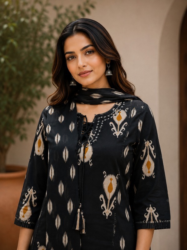 Ikkat Kalamkari Printed Dupatta Set