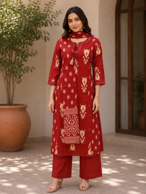 Ikkat Kalamkari Printed Dupatta Set