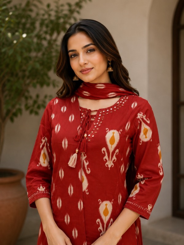 Ikkat Kalamkari Printed Dupatta Set