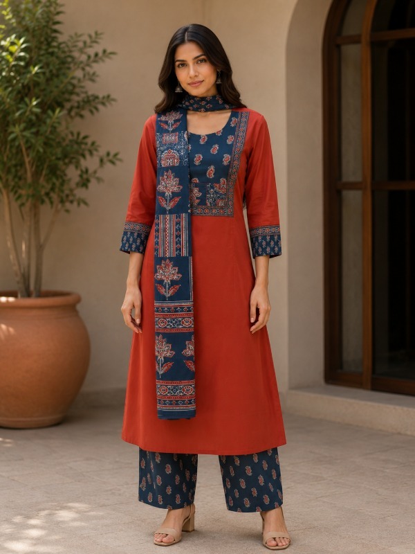 Ajrakh Abha Dupatta Set