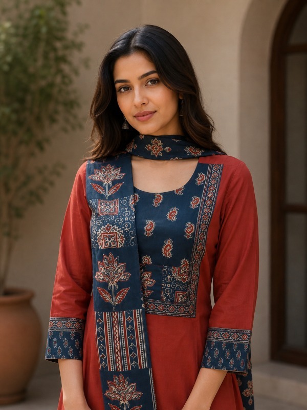 Ajrakh Abha Dupatta Set