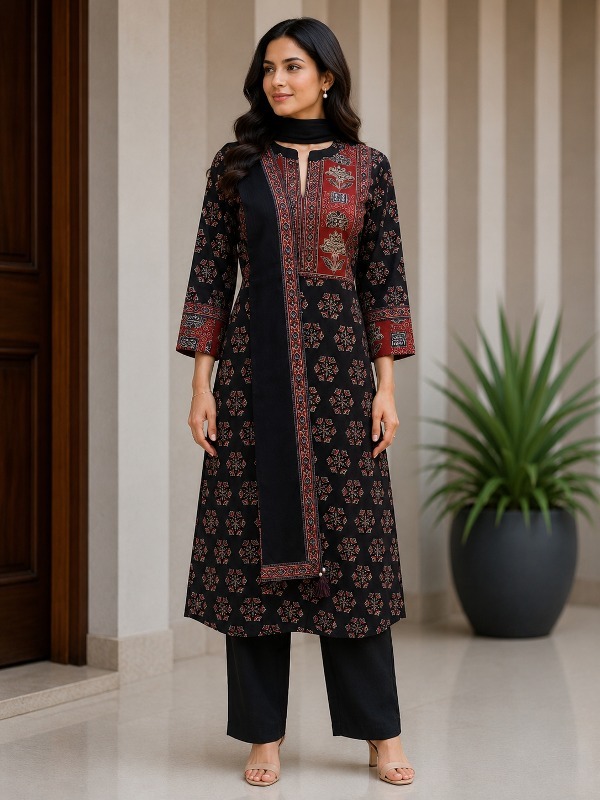 Ajrakh Frame Dupatta Set