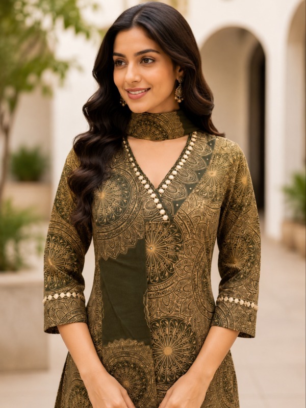 Celestial Mandala Printed Kurta Pant Duppata Set