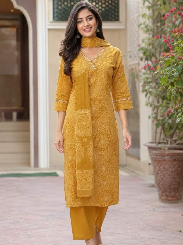 Celestial Mandala Printed Kurta Pant Duppata Set