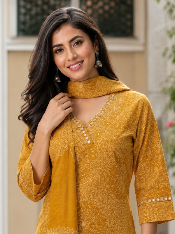 Celestial Mandala Printed Kurta Pant Duppata Set