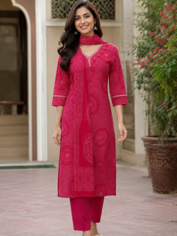 Celestial Mandala Printed Kurta Pant Duppata Set