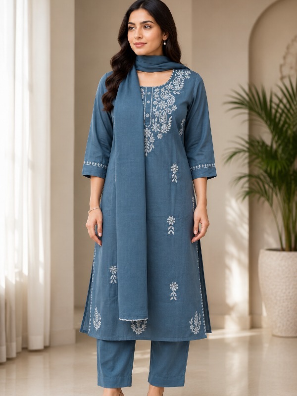 Denim Elegance Dupatta Set