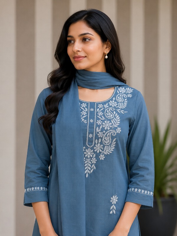 Denim Elegance Dupatta Set