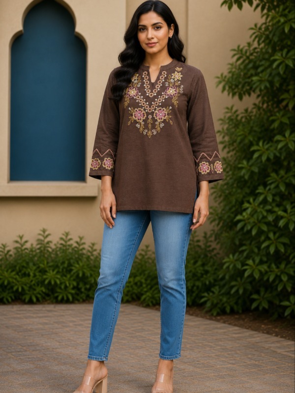 Phoojadi Embroidered Shortop