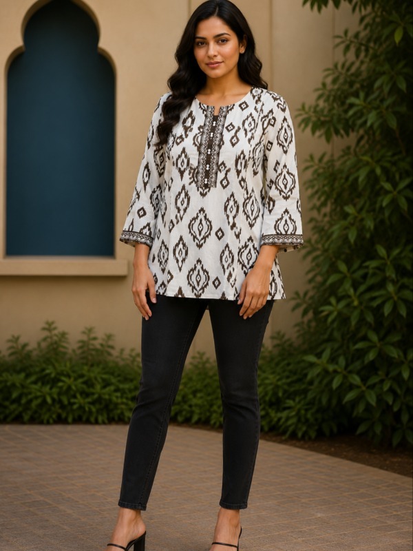 Ikkat Sutra Short Top