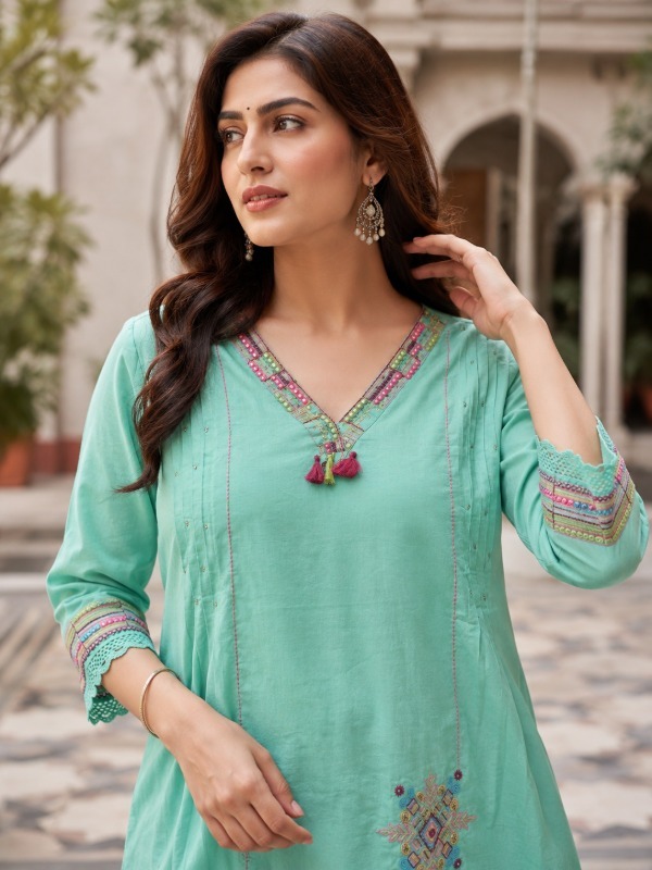 Mint Mirage MulCotton Dupatta Set