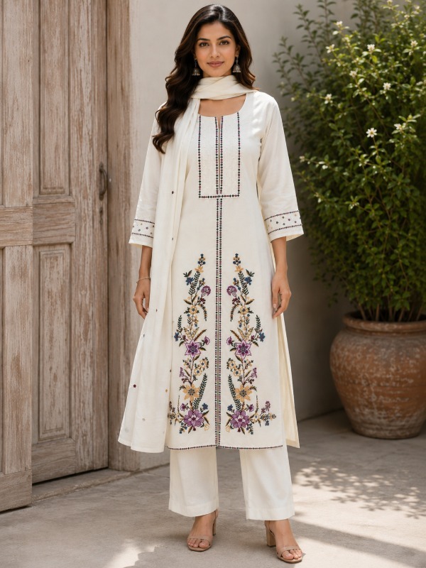 Ivory Wildflower Dupatta Set
