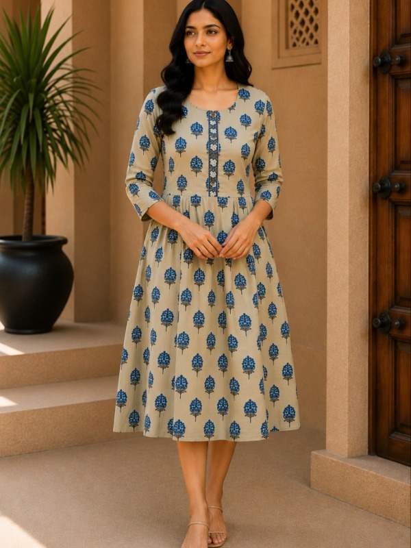 Indigo Bloom Printed Frock