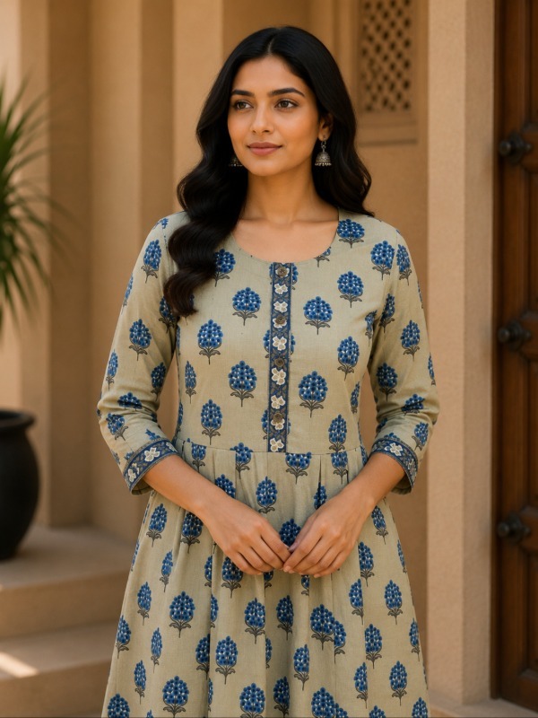 Indigo Bloom Printed Frock