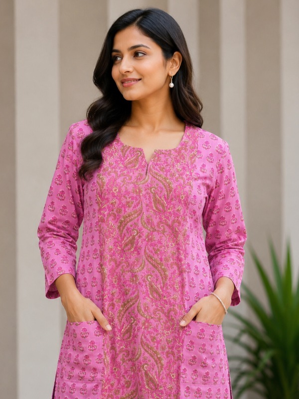 Pink Floral Pocket Kurta