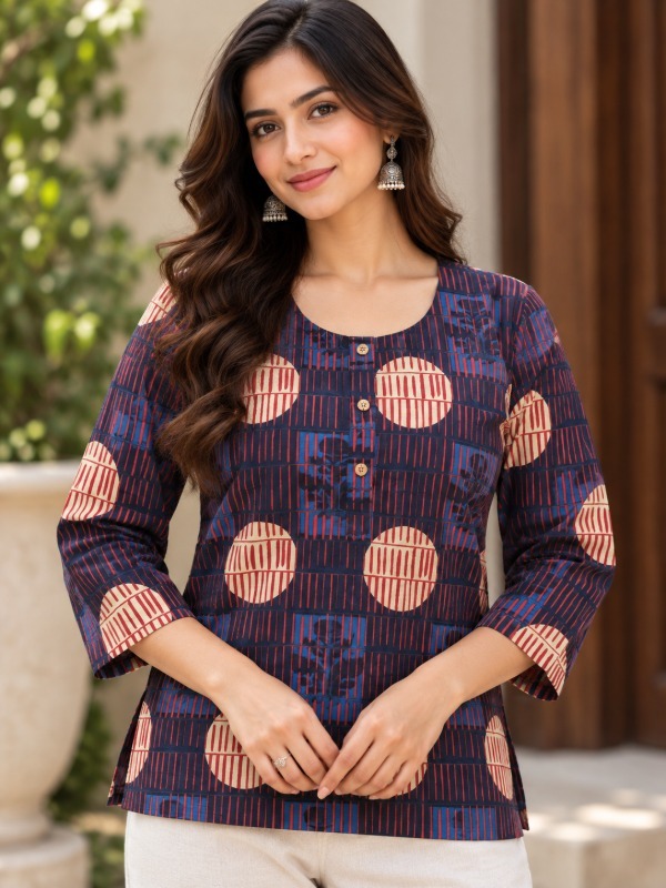 Indigo Circle Stripe Print