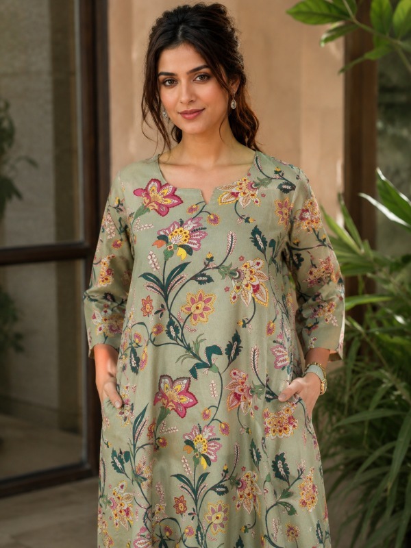 Botanical Bloom vine Pocket A-line kurta