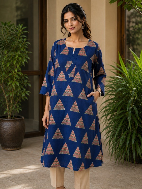 Vincia Triangle print A-line Pocket Kurta