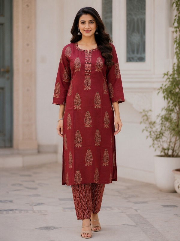 Maroon Vanrekha Kurta & Pant Set