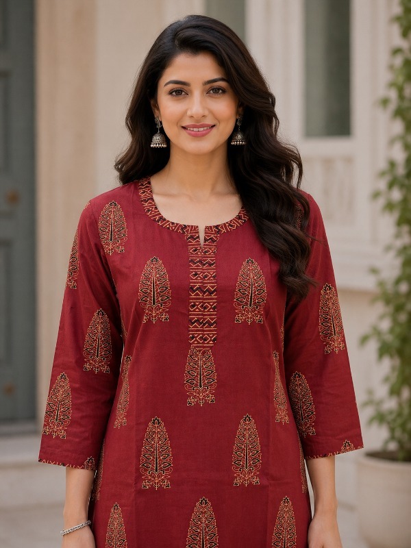 Maroon Vanrekha Kurta & Pant Set