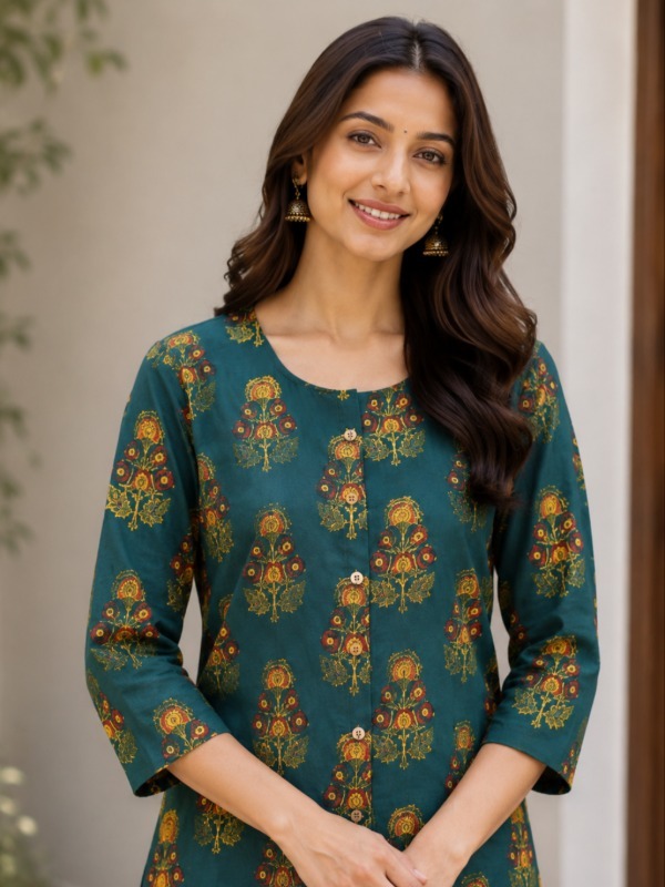Vintage Floral Print Front Open Kurta