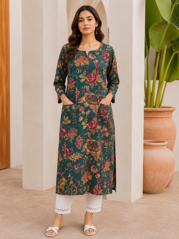 Royal Garden Print Front Pocket Kurta