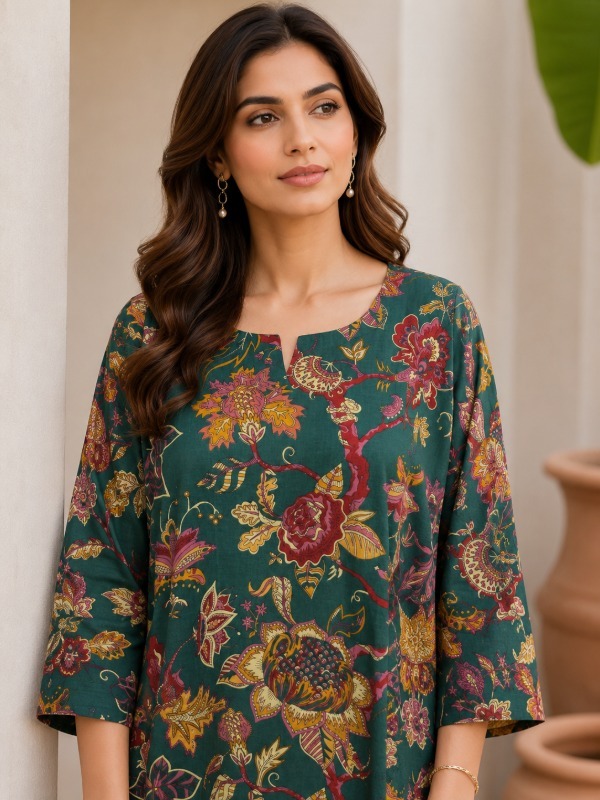 Royal Garden Print Front Pocket Kurta