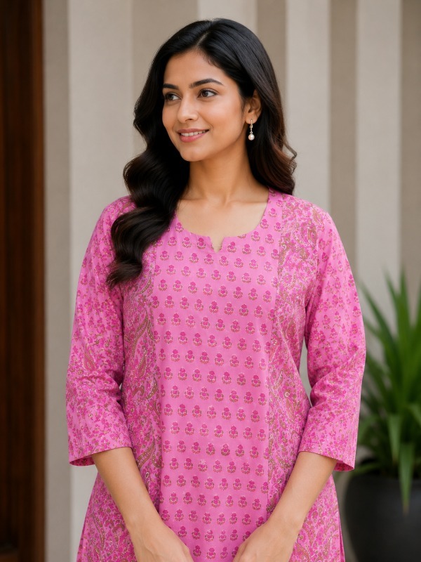 Pink Botanical Pocket Kurta