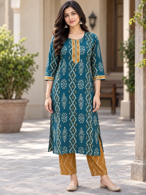Ajrakh Dabu Motif Kurta Set