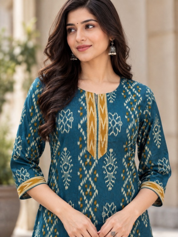 Ajrakh Dabu Motif Kurta Set