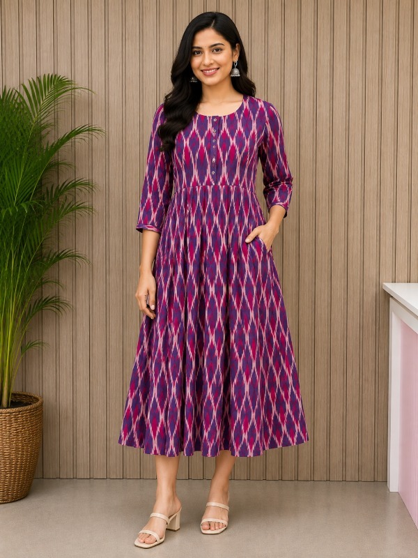 Wine Ikkat Printed Kurta