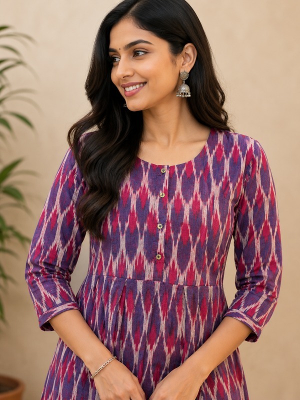 Wine Ikkat Printed Kurta