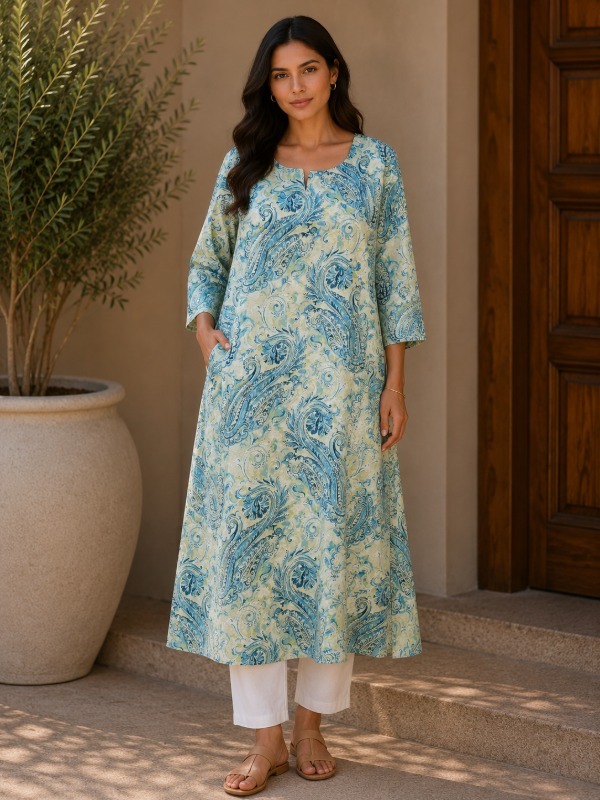 Firoza Jaal printed A-line Pocket kurta