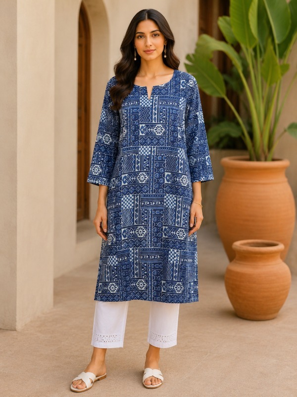 Indigo Mosaic Print Kurta
