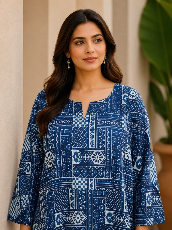 Indigo Mosaic Print Kurta