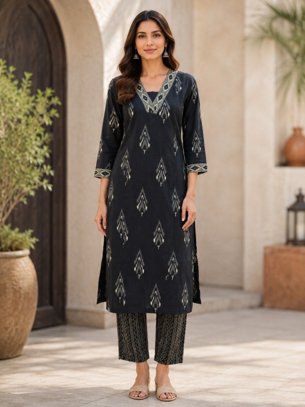 Ikkat Diamond Printed Kurta Set