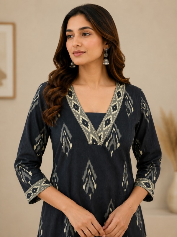 Ikkat Diamond Printed Kurta Set