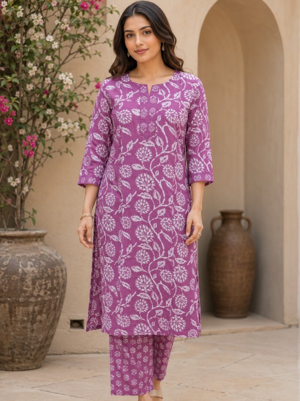 Lilac Botanical Garden Print Kurta & Pant Set