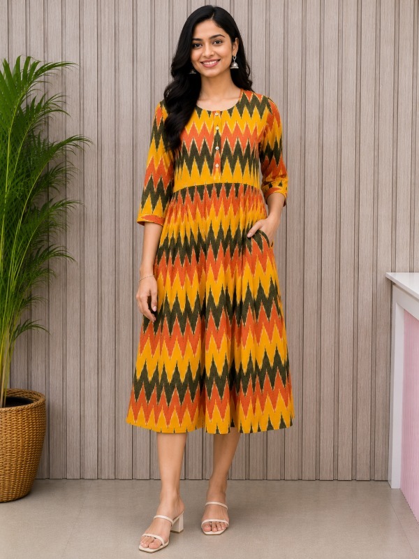 Sunset Ikkat Printed Kurta