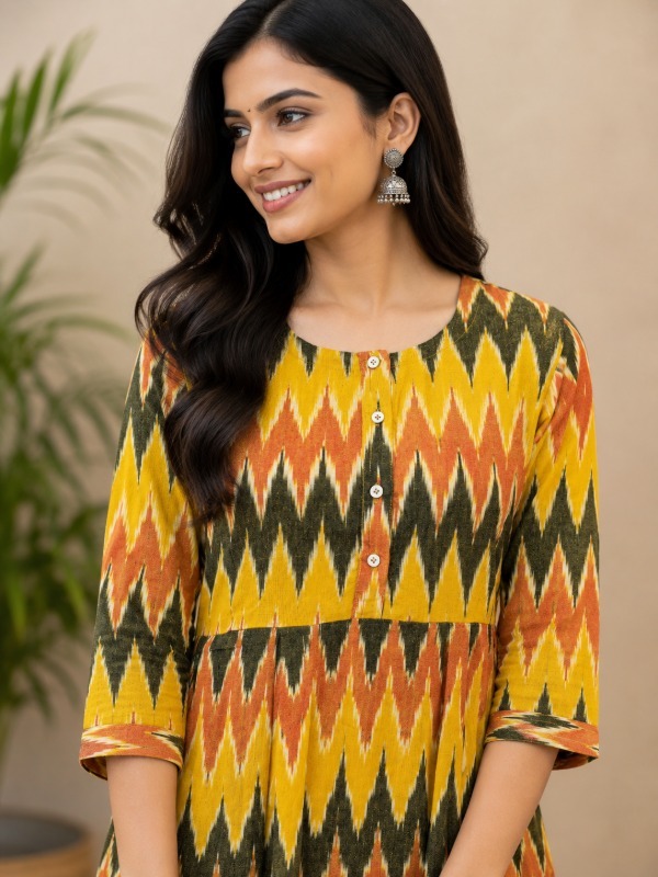 Sunset Ikkat Printed Kurta