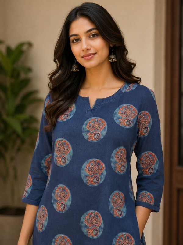 Indigo Circles A-line Pocket Kurta