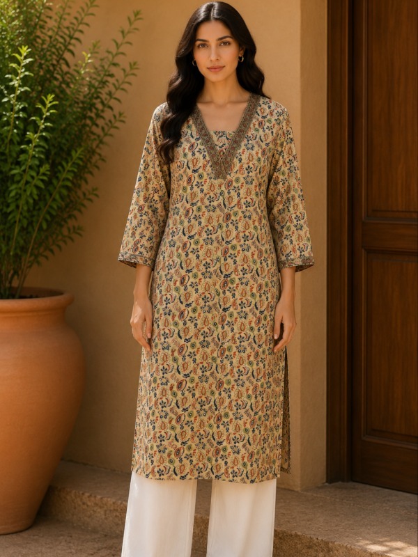 Paisley Heritage v-neck printed Kurta