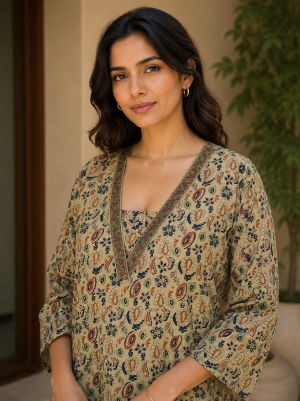Paisley Heritage v-neck printed Kurta