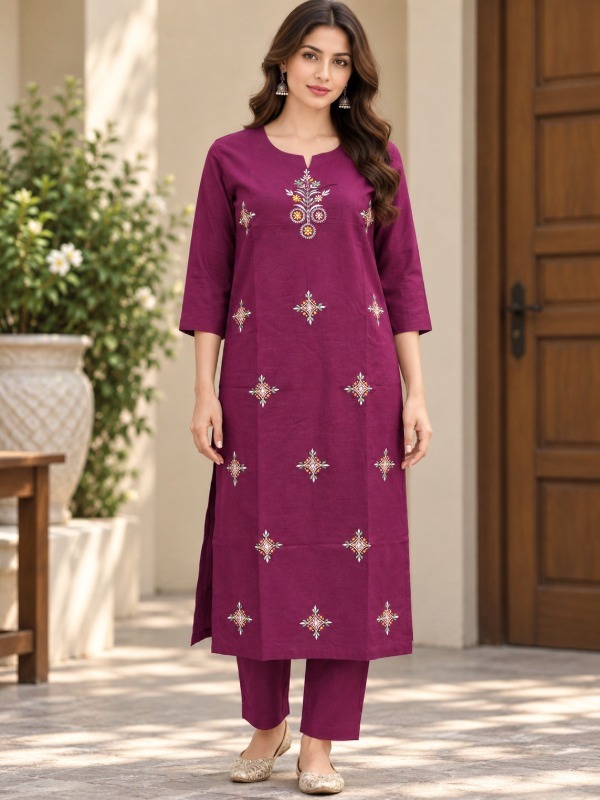 Multicolor Motif Embroidery Kurta set