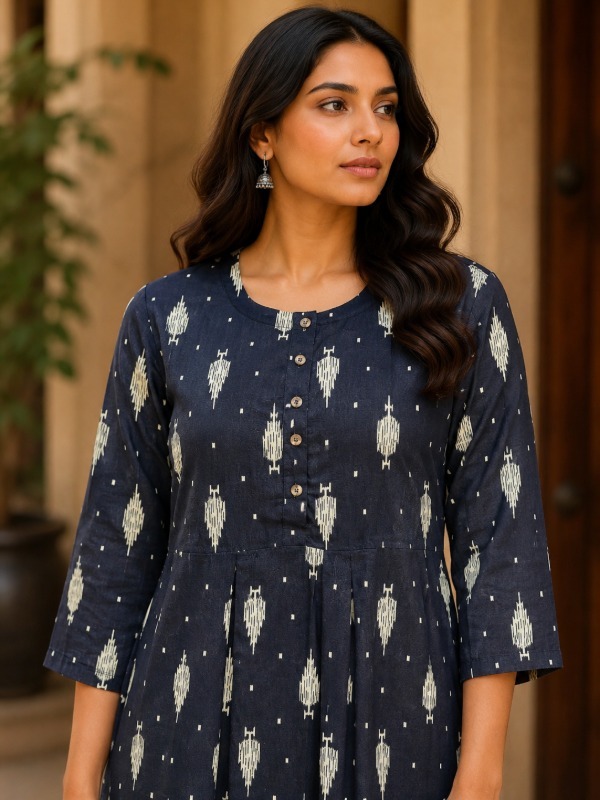 Ikkat Butti Printed Pocket Frock