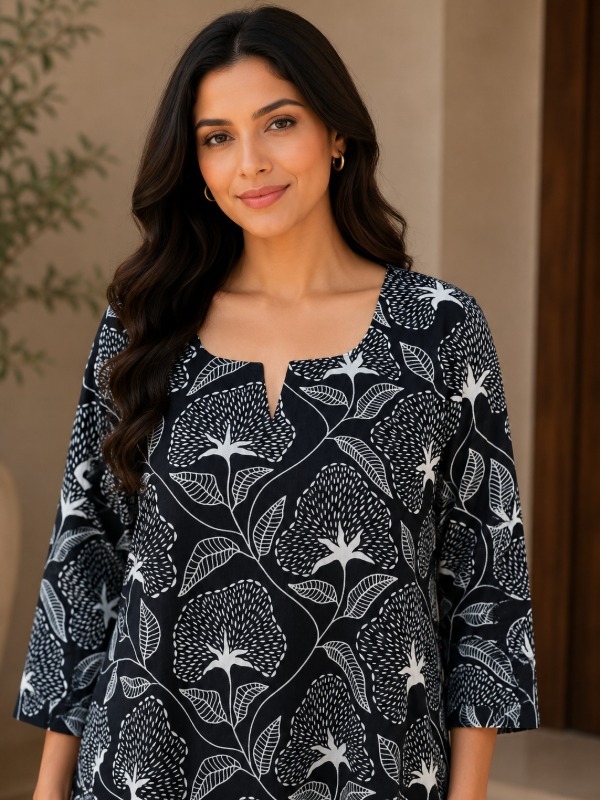 Vincia Black printed A-line pocket Kurta